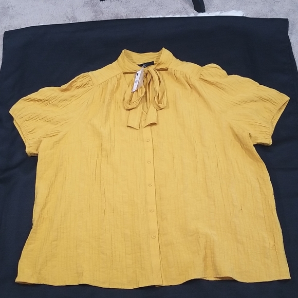 Lane Bryant  Yellow Texturized V neckline bow Top blouse Size 22 - Picture 6 of 12